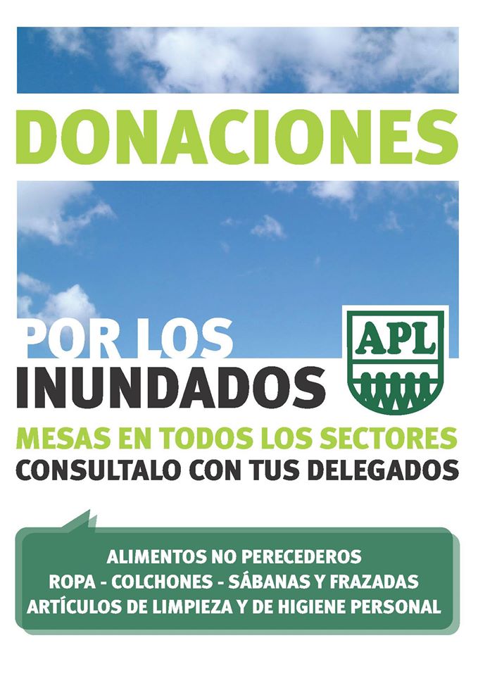 APL recibe donaciones para los inundados.