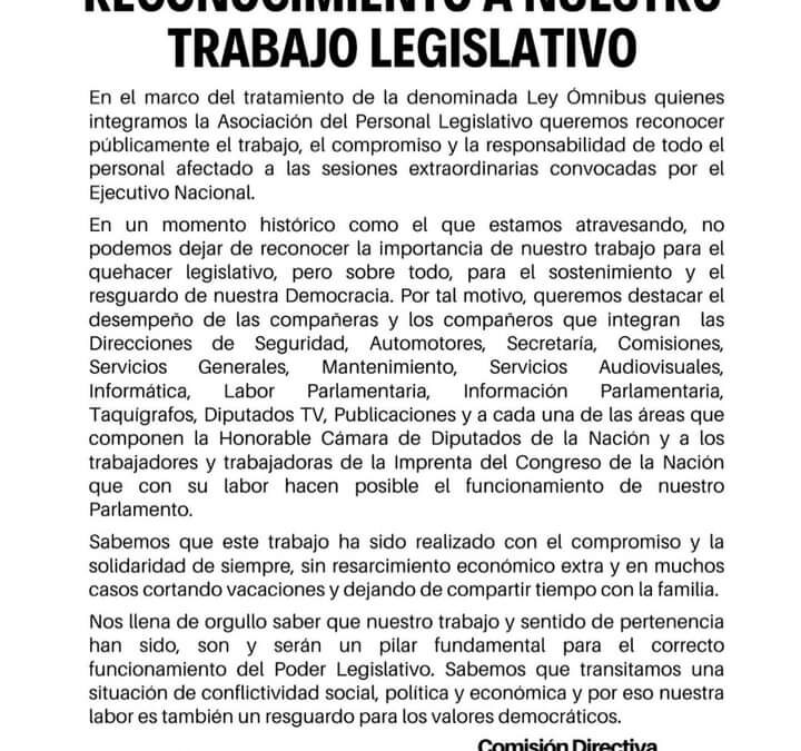 Reconocimiento a nuestro trabajo legislativo